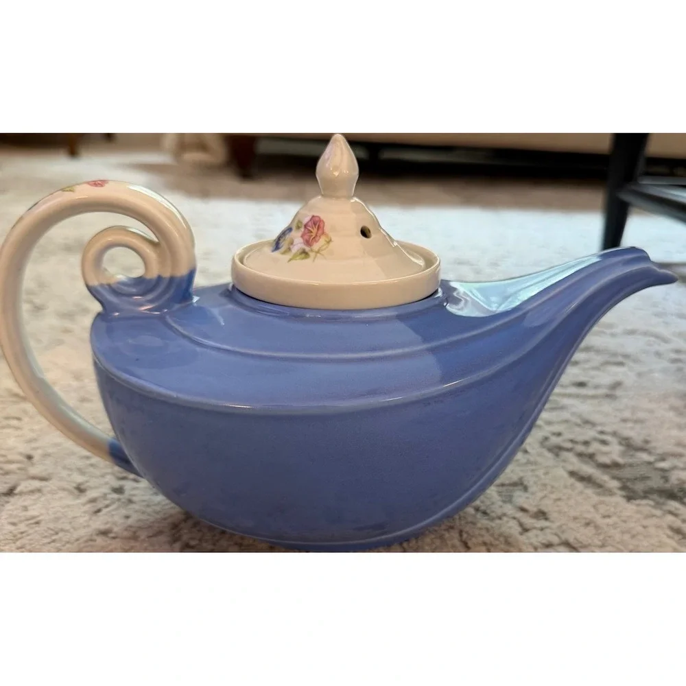 Vintage Hall Superior Blue Aladdin Teapot Mary Dunbar Jewel Floral Lid Infuser
